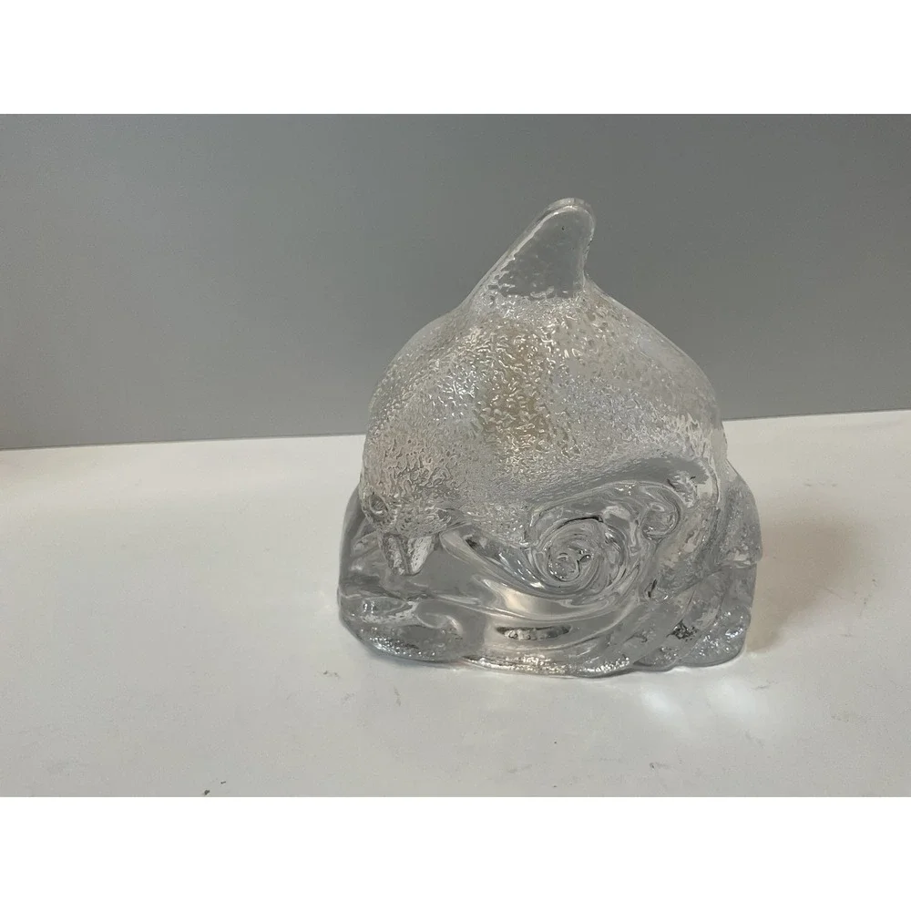 PartyLite Glass Dolphin Candle Holder Tealight Votive Ocean Wave Design